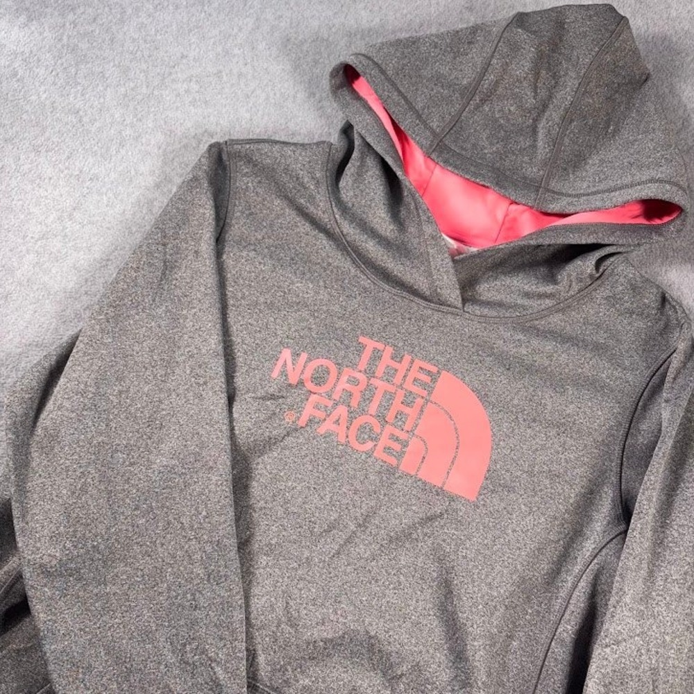 The North Face Hoodie Womens XL Gray Pink Heather Pullover Logo Polyester